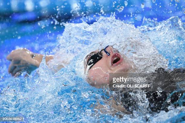 Britain's Kathleen Dawson competes in a semi-final of the women's 50 backstroke swimming event during the 2024 World Aquatics Championships at Aspire...
