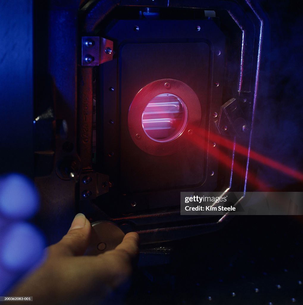 Laser glass disk test with laser excitor at University of Rochester, close-up