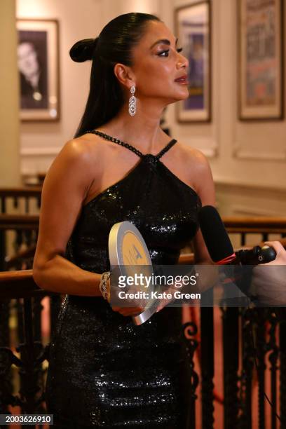 Nicole Scherzinger inside the WhatsOnStage Awards 2024 Winners Room at the London Palladium on February 11, 2024 in London, England.