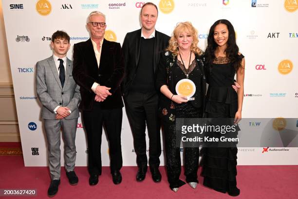 Louis McCartney, Stephen Daldry, Justin Martin and Sonia Friedman inside the WhatsOnStage Awards 2024 Winners Room at the London Palladium on...