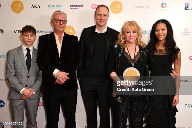 Louis McCartney, Stephen Daldry, Justin Martin and Sonia Friedman inside the WhatsOnStage Awards 2024 Winners Room at the London Palladium on...