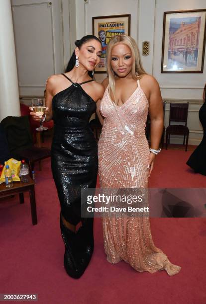 Nicole Scherzinger and Marisha Wallace pose in the Winners Room at The 24th Annual WhatsOnStage Awards 2024 at The London Palladium on February 11,...