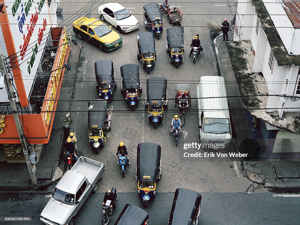 Thailand, Bangkok, vehicle congestion, elevated view