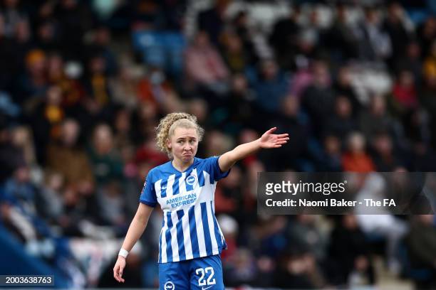 Katie Robinson of Brighton during the Adobe Women's FA Cup Fifth Round match between Wolverhampton Wanderers Women and Brighton & Hove Albion Women...