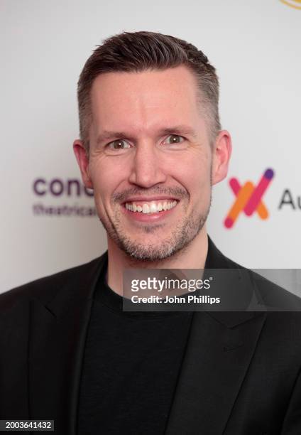 Adam Fisher seen during the WhatsOnStage Awards Awards 2024 Winners Room at the London Palladium on February 11, 2024 in London, England.