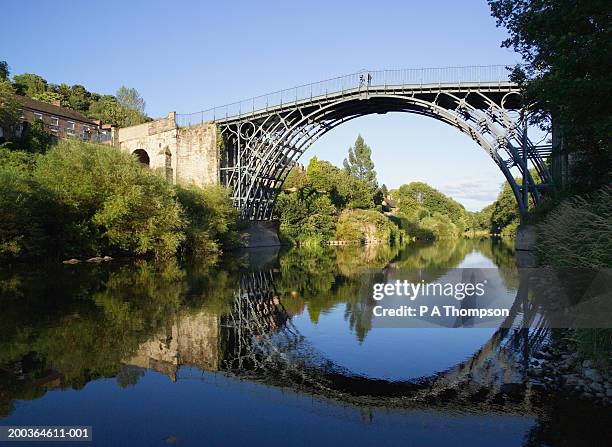 england, shropshire, ironbridge and reflection in river severn - midlands england stock pictures, royalty-free photos & images