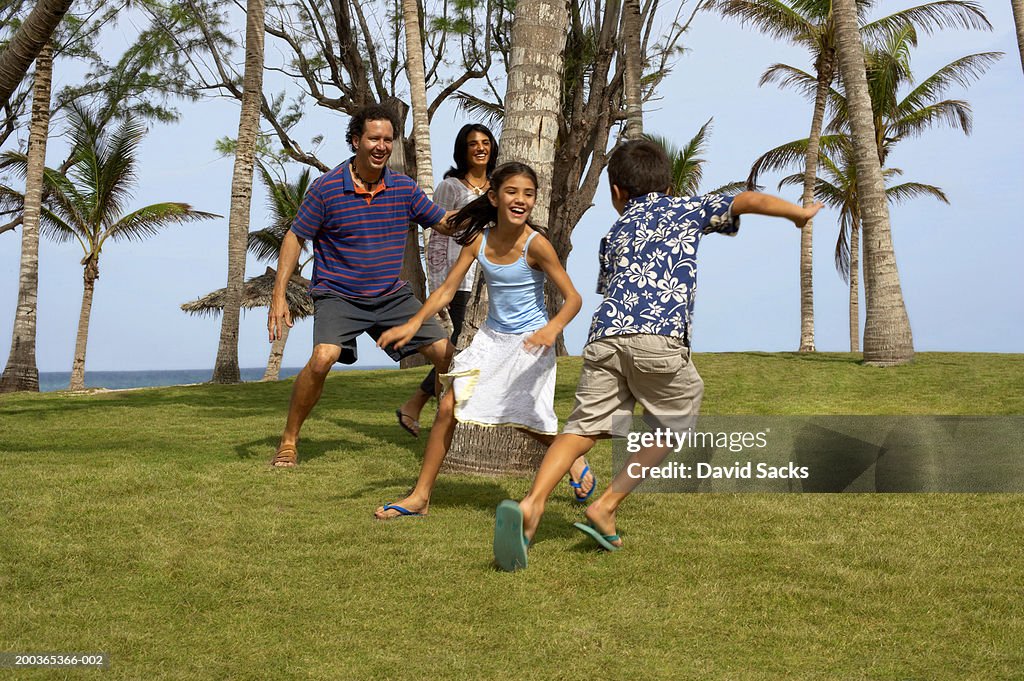 Family playing outdoors