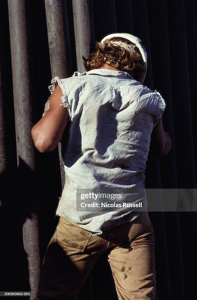 Woman Roughneck Rig Oil Rig Roughneck Stacking Drilling Pipe Rear View High-Res Stock Photo ...