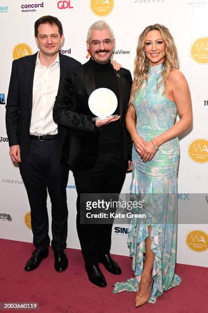 Darren Bell and Faye Tozer inside the WhatsOnStage Awards 2024 Winners Room at the London Palladium on February 11, 2024 in London, England.