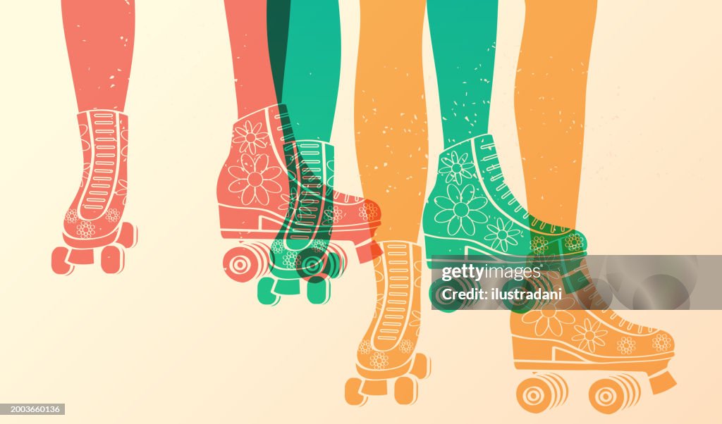 Roller skates in risograph style