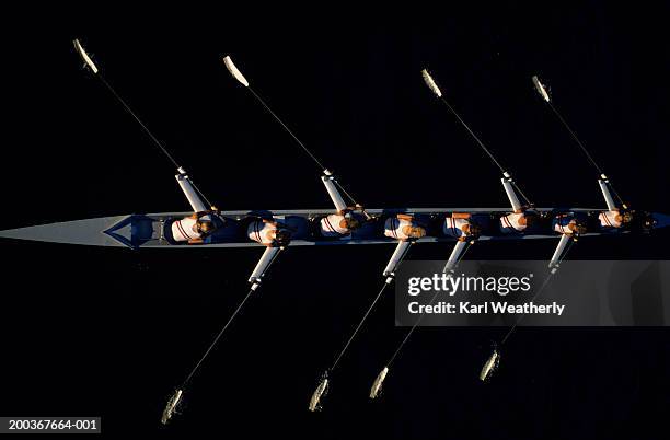 overhead shot of woman's rowing team in practice - sport rowing 個照片及圖片檔