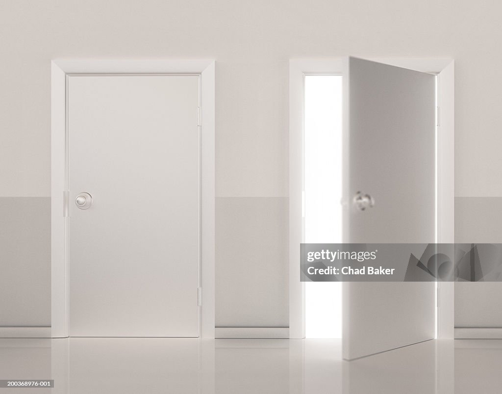 Two doors side by side, one door open (Digital)