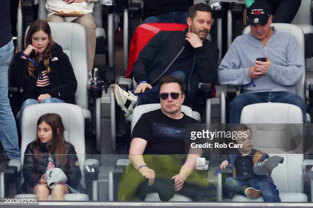 Of Tesla Elon Musk looks on prior to Super Bowl LVIII between the San Francisco 49ers and Kansas City Chiefs at Allegiant Stadium on February 11,...