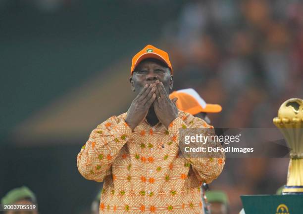 Alassane Ouattara of Ivory Coast gestures during the TotalEnergies CAF Africa Cup of Nations final match between Nigeria and Ivory Coast at Stade...