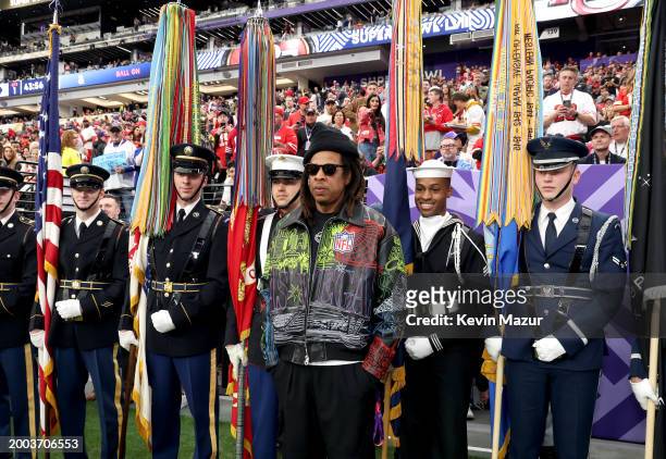 Jay-Z attends the Super Bowl LVIII Pregame at Allegiant Stadium on February 11, 2024 in Las Vegas, Nevada.