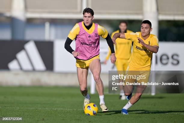 Dusan Vlahovic, Carlos Alcaraz of Juventus during a training