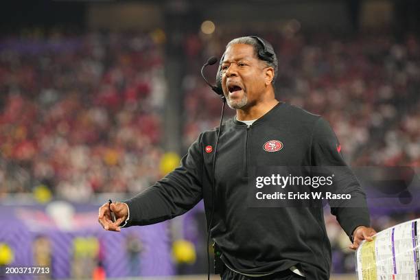 Super Bowl LVIII: San Francisco 49ers defensive coordinator Steve Wilks looks on vs Kansas City Chiefs at Allegiant Stadium. Las Vegas, NV 2/11/2024...