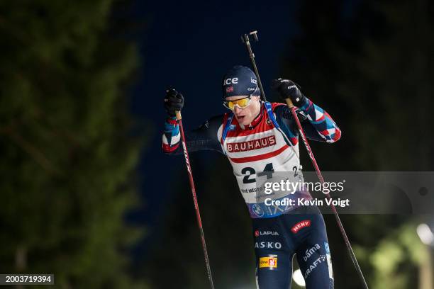 Tarjei Boe of Norway in action during the Men 20 km Individual at the IBU World Championships Biathlon Nove Mesto na Morave on February 14, 2024 in...