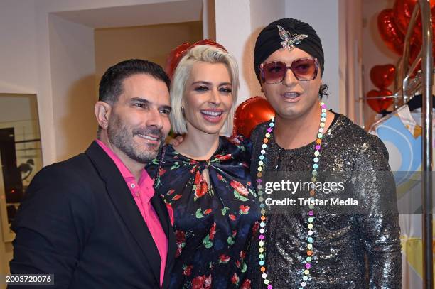 Marc Terenzi, Julian F. M. Stöckel mit Freund Marcell Damaschke during the Magic Champagne Party at Claudia Obert store on February 14, 2024 in...