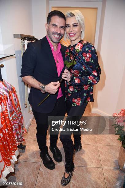 Marc Terenzi and his partner Verena Kerth during the Magic Champagne Party at Claudia Obert store on February 14, 2024 in Berlin, Germany.