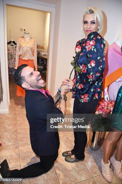 Marc Terenzi and his partner Verena Kerth during the Magic Champagne Party at Claudia Obert store on February 14, 2024 in Berlin, Germany.