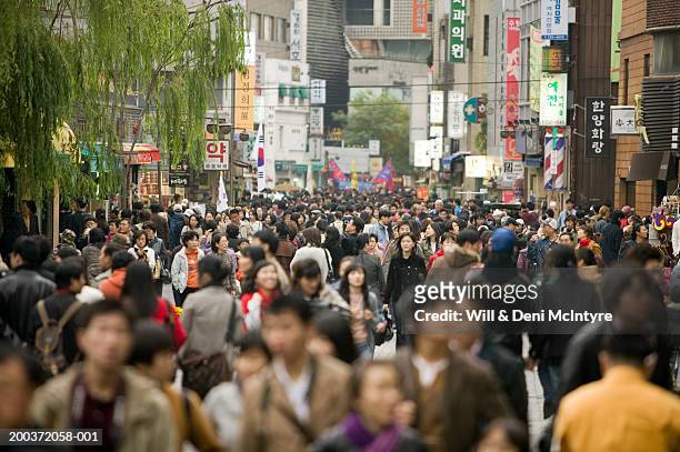 south korea, seoul, insadong street filled with people - corée du sud photos et images de collection