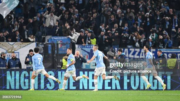 February 2024, Italy, Rom: Soccer: Champions League, Lazio Rome - Bayern Munich, knockout round, round of 16, first leg, Stadio Olimpico di Roma....