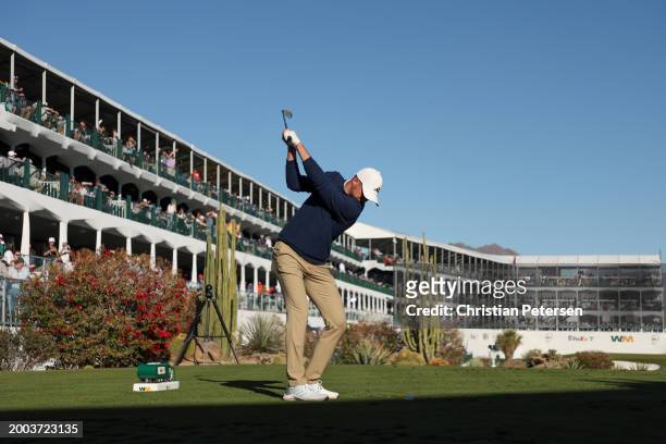 Daniel Berger of the United States plays his shot from the 16th tee during the final round of the WM Phoenix Open at TPC Scottsdale on February 11,...