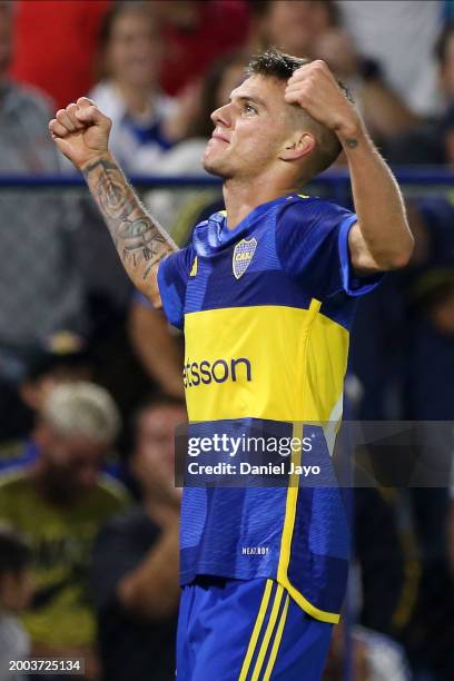 Kevin Zenon of Boca Juniors celebrates after scoring the team's second goal during a Copa de la Liga 2024 group B match between Boca Juniors and...
