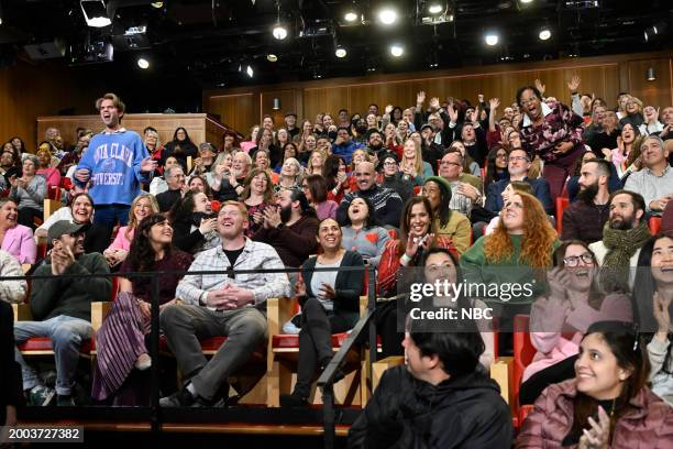 Episode 1924 -- Pictured: Audience members in a a bass-face competition during Audience Suggestion Box on Wednesday February 14, 2024 --