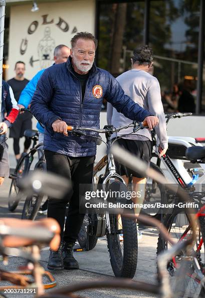 Arnold Schwarzenegger is seen on February 14, 2024 in Los Angeles