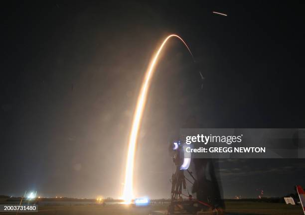 SpaceX Falcon 9 rocket lifts off from launch pad LC-39A at the Kennedy Space Center with the Intuitive Machines' Nova-C moon lander mission, in Cape...