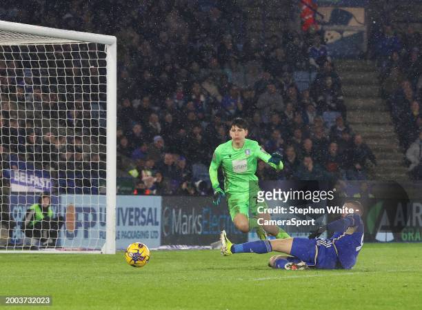 Leicester City's Jamie Vardy just fails to connect with this croak during the Sky Bet Championship match between Leicester City and Sheffield...