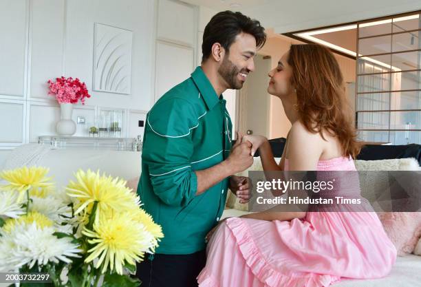 Bollywood actor Ankita Lokhande Jain with her husband, businessman Vicky Jain during an exclusive interview with HT City for the Valentine's Day...