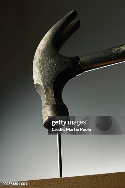 hammer above nail, low angle view, close-up - prego - fotografias e filmes do acervo