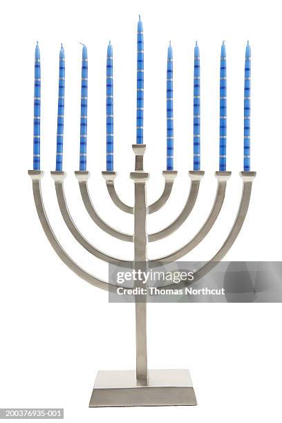 menorah with candles - blue candle stock pictures, royalty-free photos & images