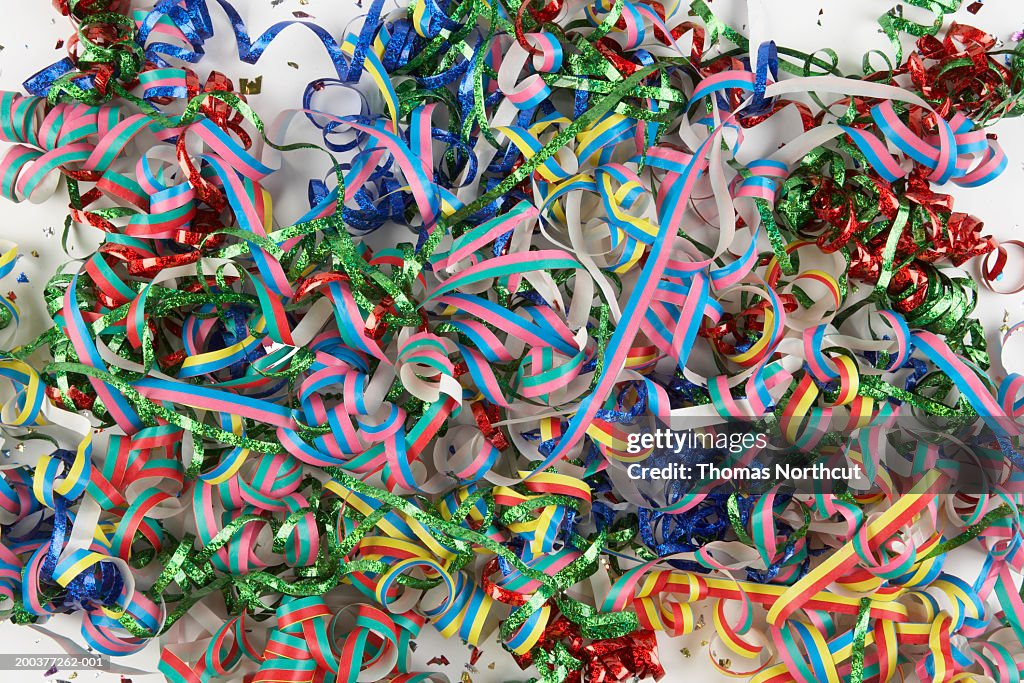 Ribbons and confetti, full frame