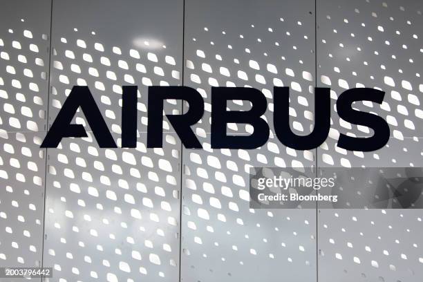 Logo at the Airbus SE delivery center at Toulouse-Blagnac Airport in Toulouse, France, on Wednesday, Feb. 14, 2024. Airbus said it plans to hand over...