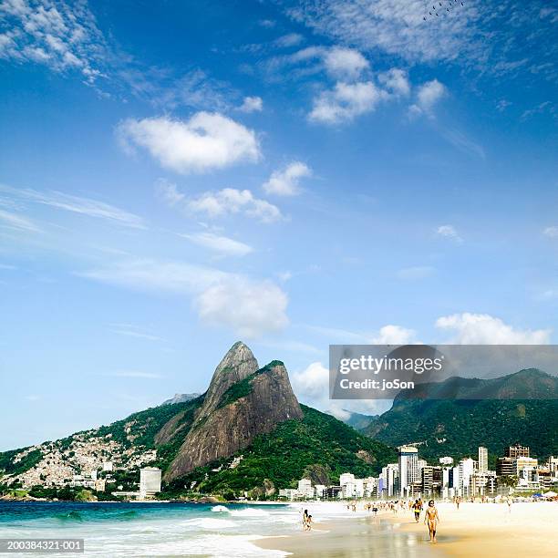 brazil, rio de janeiro, beach and two brothers mountain in background - dois irmaos photos et images de collection