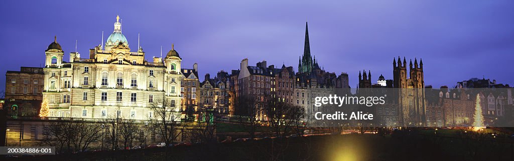 Scotland, Edinburgh, The Mound, view from Princes Street, night