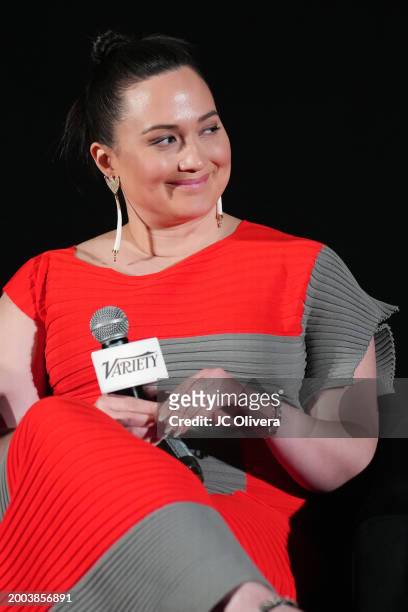 Lily Gladstone speaks onstage during Variety Artisans Screening Series presentation of "Killers Of The Flower Moon" at TCL Chinese Theatre on...