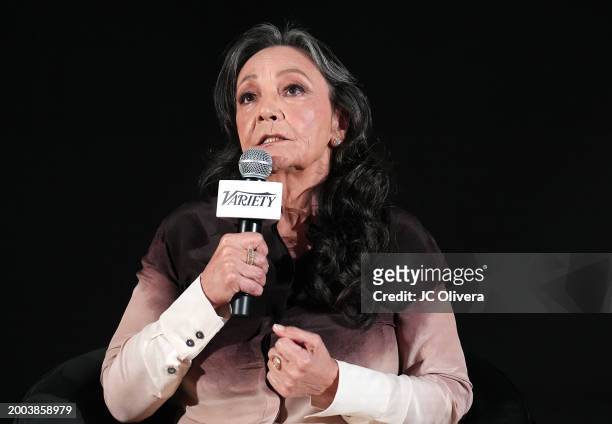 Tantoo Cardinal speaks onstage during Variety Artisans Screening Series presentation of "Killers Of The Flower Moon" at TCL Chinese Theatre on...