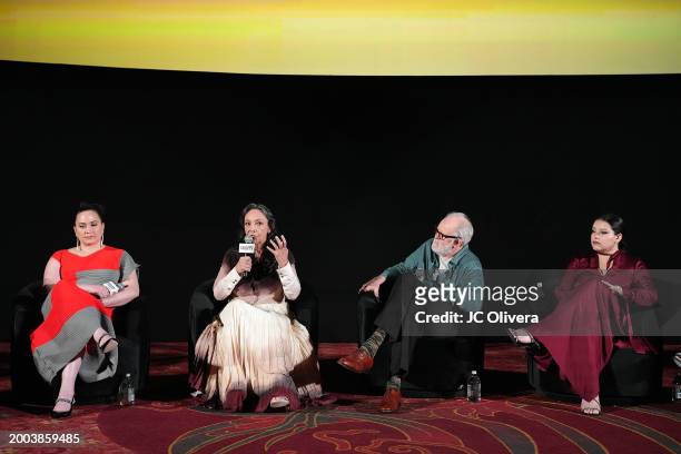 Actors Lily Gladstone, Tantoo Cardinal, John Lithgow, and JaNae Collins seen onstage during Variety Artisans Screening Series presentation of...