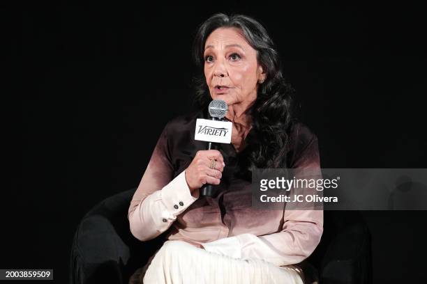 Tantoo Cardinal speaks onstage during Variety Artisans Screening Series presentation of "Killers Of The Flower Moon" at TCL Chinese Theatre on...
