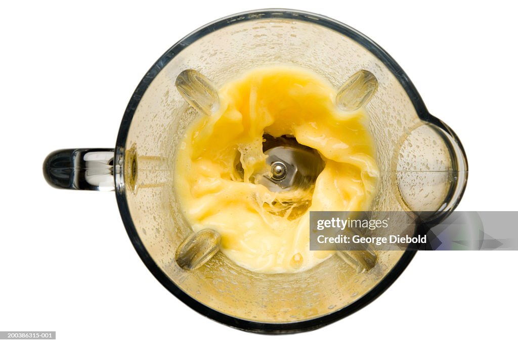 Smoothie in blender, overhead view