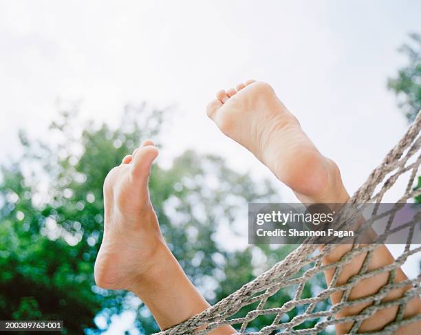 young woman lying in hammock, low section, close-up of feet - sole of foot stock pictures, royalty-free photos & images