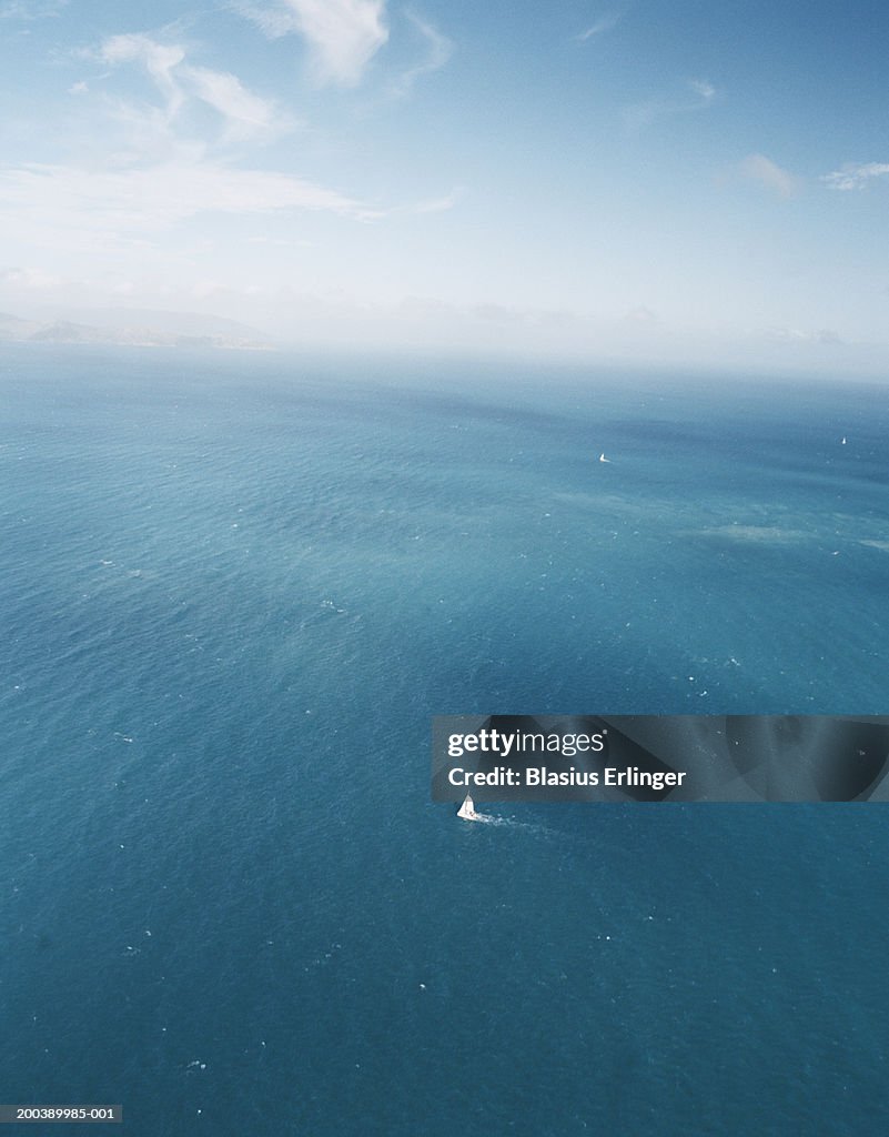 Sailboat at sea, aerial view