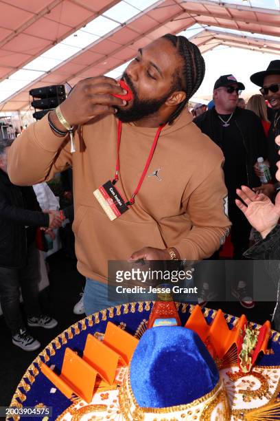 Cam Jordan attends The Players Tailgate hosted by Bobby Flay presented by Bullseye Event Group for Super 58 on February 11, 2024 in Las Vegas, Nevada.