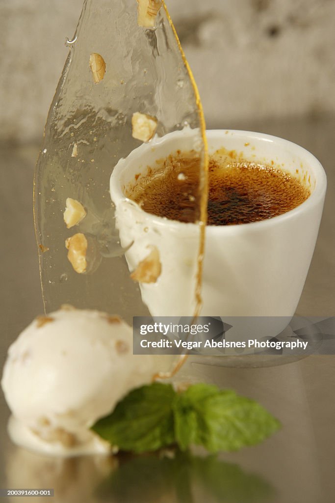 Maple syrup creme brulee with walnut ice cream