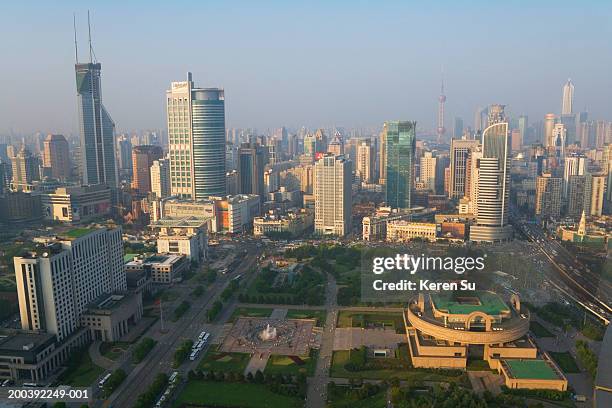 shanghai cityscape near people's square, china - peoples square stock pictures, royalty-free photos & images
